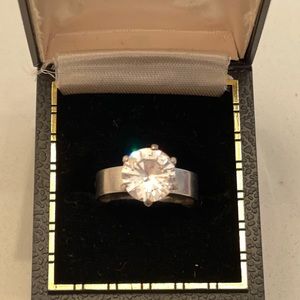 Vintage Silver band with CZ solitaire